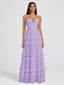 A-line V-neck Cascading Ruffles Floor-Length Chiffon Bridesmaid Dress