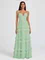 A-line V-neck Cascading Ruffles Floor-Length Chiffon Bridesmaid Dress