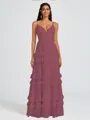 A-line V-neck Cascading Ruffles Floor-Length Chiffon Bridesmaid Dress