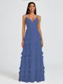 A-line V-neck Cascading Ruffles Floor-Length Chiffon Bridesmaid Dress