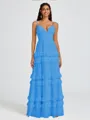A-line V-neck Cascading Ruffles Floor-Length Chiffon Bridesmaid Dress