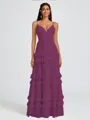 A-line V-neck Cascading Ruffles Floor-Length Chiffon Bridesmaid Dress