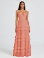 A-line V-neck Cascading Ruffles Floor-Length Chiffon Bridesmaid Dress