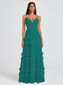 A-line V-neck Cascading Ruffles Floor-Length Chiffon Bridesmaid Dress