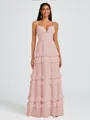A-line V-neck Cascading Ruffles Floor-Length Chiffon Bridesmaid Dress