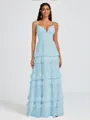 A-line V-neck Cascading Ruffles Floor-Length Chiffon Bridesmaid Dress