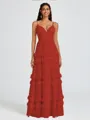 A-line V-neck Cascading Ruffles Floor-Length Chiffon Bridesmaid Dress