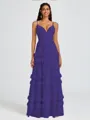 A-line V-neck Cascading Ruffles Floor-Length Chiffon Bridesmaid Dress