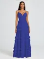 A-line V-neck Cascading Ruffles Floor-Length Chiffon Bridesmaid Dress