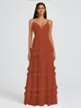 A-line V-neck Cascading Ruffles Floor-Length Chiffon Bridesmaid Dress