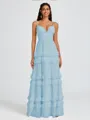 A-line V-neck Cascading Ruffles Floor-Length Chiffon Bridesmaid Dress