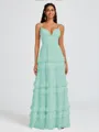 A-line V-neck Cascading Ruffles Floor-Length Chiffon Bridesmaid Dress