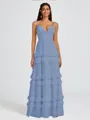 A-line V-neck Cascading Ruffles Floor-Length Chiffon Bridesmaid Dress