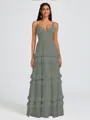 A-line V-neck Cascading Ruffles Floor-Length Chiffon Bridesmaid Dress