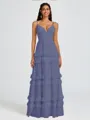 A-line V-neck Cascading Ruffles Floor-Length Chiffon Bridesmaid Dress