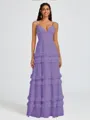 A-line V-neck Cascading Ruffles Floor-Length Chiffon Bridesmaid Dress