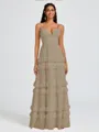 A-line V-neck Cascading Ruffles Floor-Length Chiffon Bridesmaid Dress
