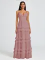 A-line V-neck Cascading Ruffles Floor-Length Chiffon Bridesmaid Dress
