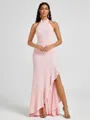 A-line Halter Floor-Length Stretch Crepe Bridesmaid Dress