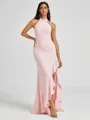 A-line Halter Floor-Length Stretch Crepe Bridesmaid Dress