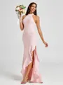 A-line Halter Floor-Length Stretch Crepe Bridesmaid Dress