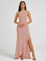 A-line Halter Floor-Length Stretch Crepe Bridesmaid Dress