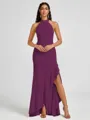 A-line Halter Floor-Length Stretch Crepe Bridesmaid Dress