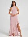 A-line Halter Floor-Length Stretch Crepe Bridesmaid Dress