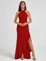 A-line Halter Floor-Length Stretch Crepe Bridesmaid Dress