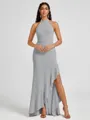 A-line Halter Floor-Length Stretch Crepe Bridesmaid Dress