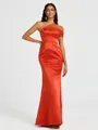 Sheath One-Shoulder Pleated Floor-Length Satin Bridesmaid Dress