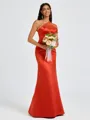 Sheath One-Shoulder Pleated Floor-Length Satin Bridesmaid Dress