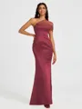 Sheath One-Shoulder Pleated Floor-Length Satin Bridesmaid Dress