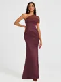 Sheath One-Shoulder Pleated Floor-Length Satin Bridesmaid Dress