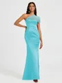 Sheath One-Shoulder Pleated Floor-Length Satin Bridesmaid Dress