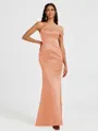 Sheath One-Shoulder Pleated Floor-Length Satin Bridesmaid Dress