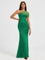 Sheath One-Shoulder Pleated Floor-Length Satin Bridesmaid Dress