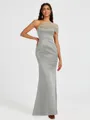 Sheath One-Shoulder Pleated Floor-Length Satin Bridesmaid Dress