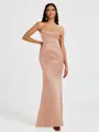 Sheath One-Shoulder Pleated Floor-Length Satin Bridesmaid Dress