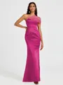 Sheath One-Shoulder Pleated Floor-Length Satin Bridesmaid Dress