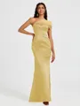 Sheath One-Shoulder Pleated Floor-Length Satin Bridesmaid Dress