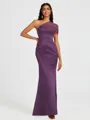 Sheath One-Shoulder Pleated Floor-Length Satin Bridesmaid Dress