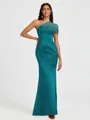 Sheath One-Shoulder Pleated Floor-Length Satin Bridesmaid Dress