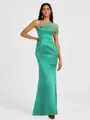 Sheath One-Shoulder Pleated Floor-Length Satin Bridesmaid Dress
