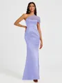 Sheath One-Shoulder Pleated Floor-Length Satin Bridesmaid Dress