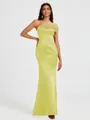 Sheath One-Shoulder Pleated Floor-Length Satin Bridesmaid Dress