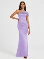 Sheath One-Shoulder Pleated Floor-Length Satin Bridesmaid Dress