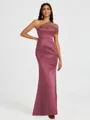 Sheath One-Shoulder Pleated Floor-Length Satin Bridesmaid Dress