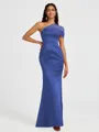 Sheath One-Shoulder Pleated Floor-Length Satin Bridesmaid Dress