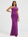 Sheath One-Shoulder Pleated Floor-Length Satin Bridesmaid Dress